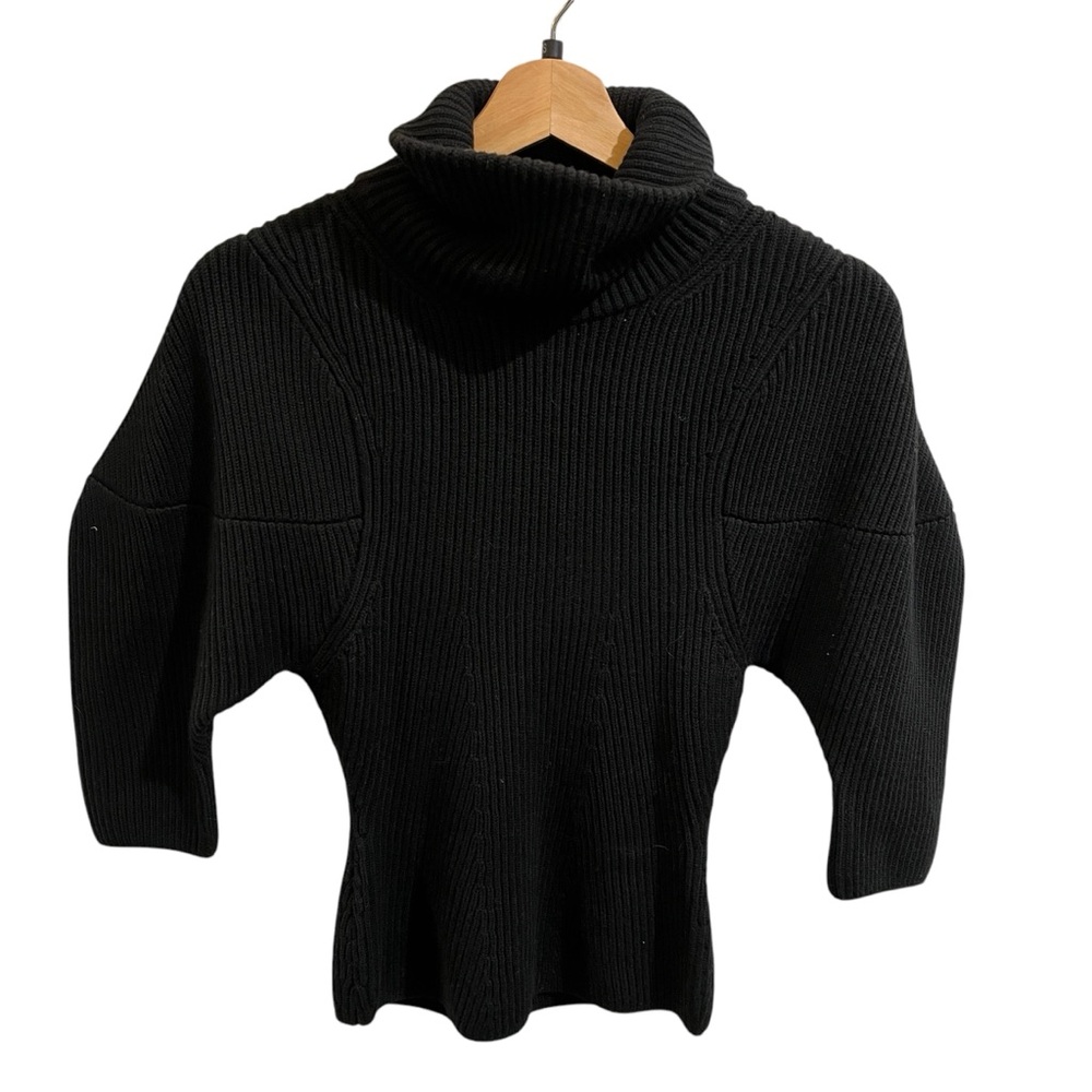 Khaite Bret Merino Wool Ribbed Puff Elbow Sleeve Turtleneck Pullover Sweater - Picture 2 of 6